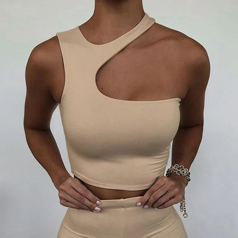 Cut Out Off Shoulder Solid Skinny Sport Tank Irregular Tube Tops Mssza