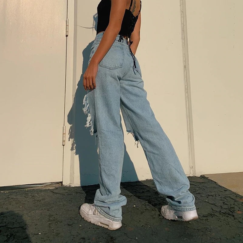 Cut Out Ripped Jeans Baggy Straight Leg Cargo Pants Mssza