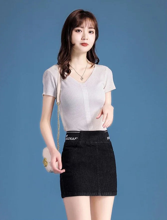Cute Denim High Waist Coquette Mini With Pocket Chubby Jeans Skirts Mssza
