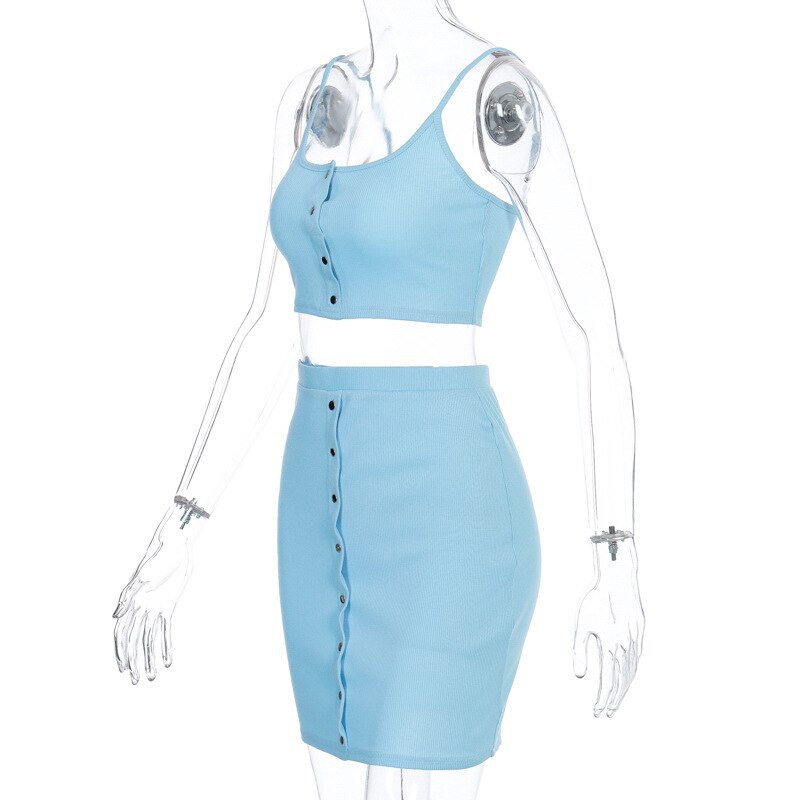 Cute Strap Crop Top& Mini Skirt Dress Sets Mssza