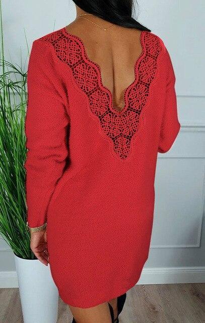Deep V Back Long Sleeve Dress Bodycon Dress  Dress Party Night Club Wear Lace Patchwork Mssaz Desses