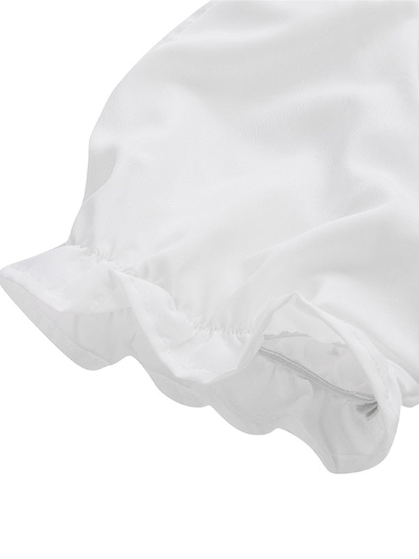 Delicate Print V-neck Ruffle Elastic Cuffs Casual T-shirt Mssza