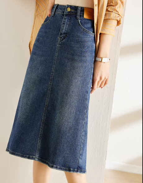 Denim Classic Straight Split Office Solid Elegant Midi Skirts Mssza