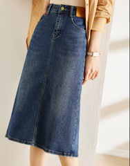 Denim Classic Straight Split Office Solid Elegant Midi Skirts Mssza