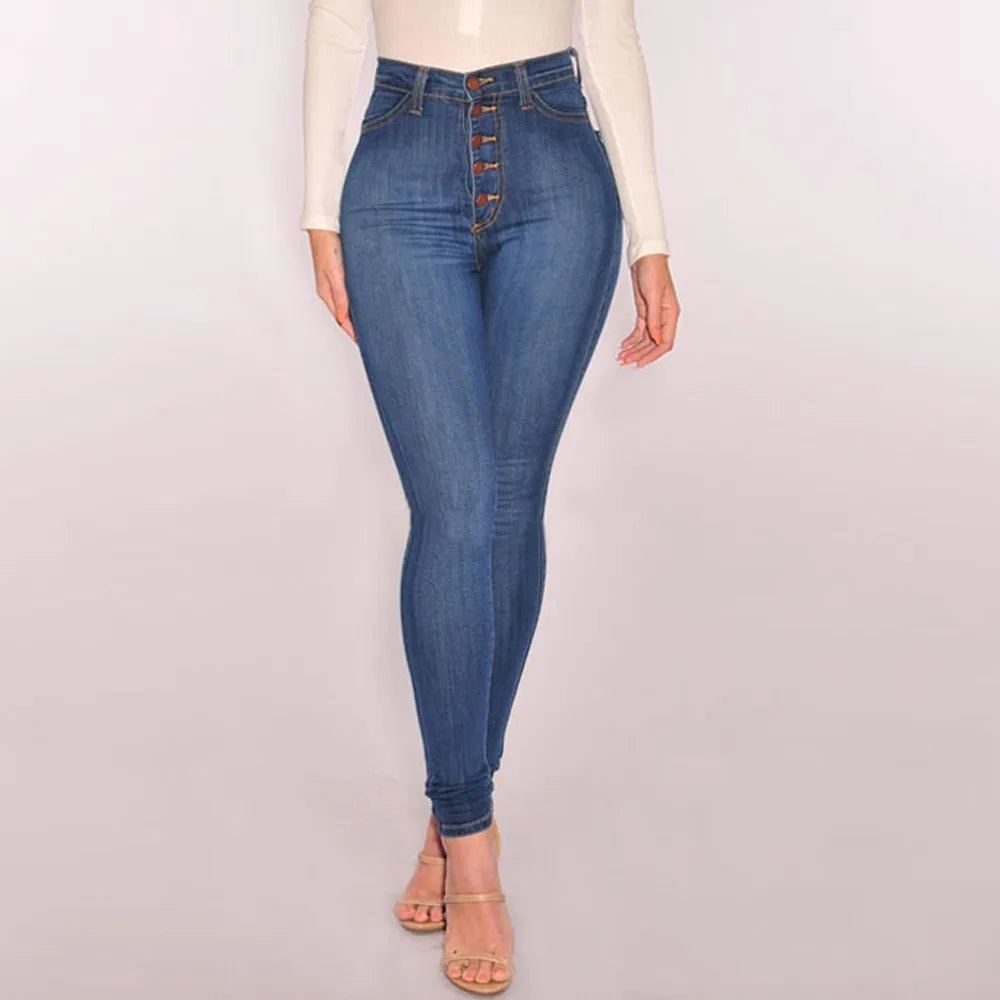Denim Front Button Closure Skinny Design Jeans Mssza
