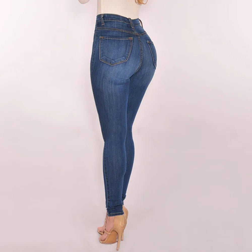 Denim Front Button Closure Skinny Design Jeans Mssza