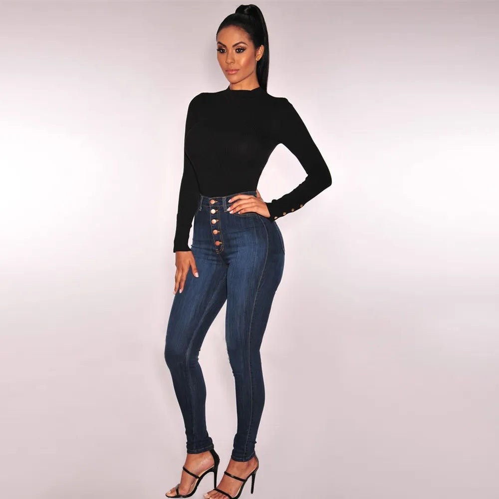 Denim Front Button Closure Skinny Design Jeans Mssza
