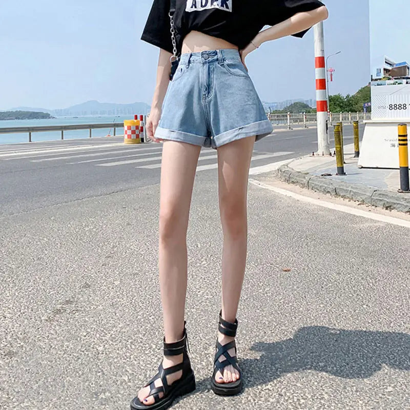 Denim High Waist Cotton Wide-leg Student Mini Jean Shorts Mssza