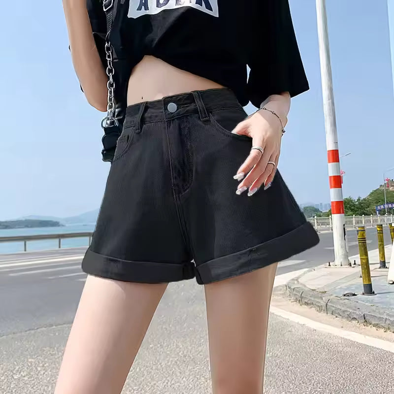 Denim High Waist Cotton Wide-leg Student Mini Jean Shorts Mssza