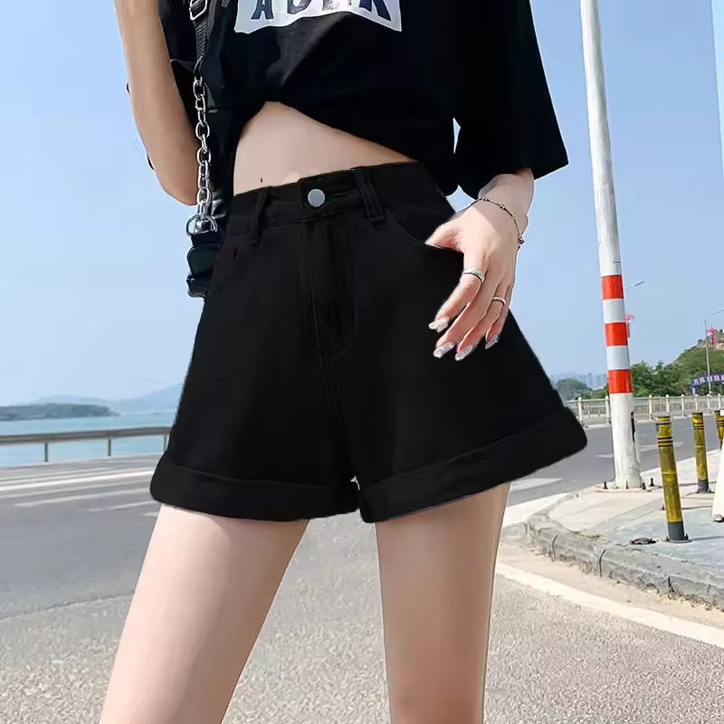 Denim High Waist Cotton Wide-leg Student Mini Jean Shorts Mssza