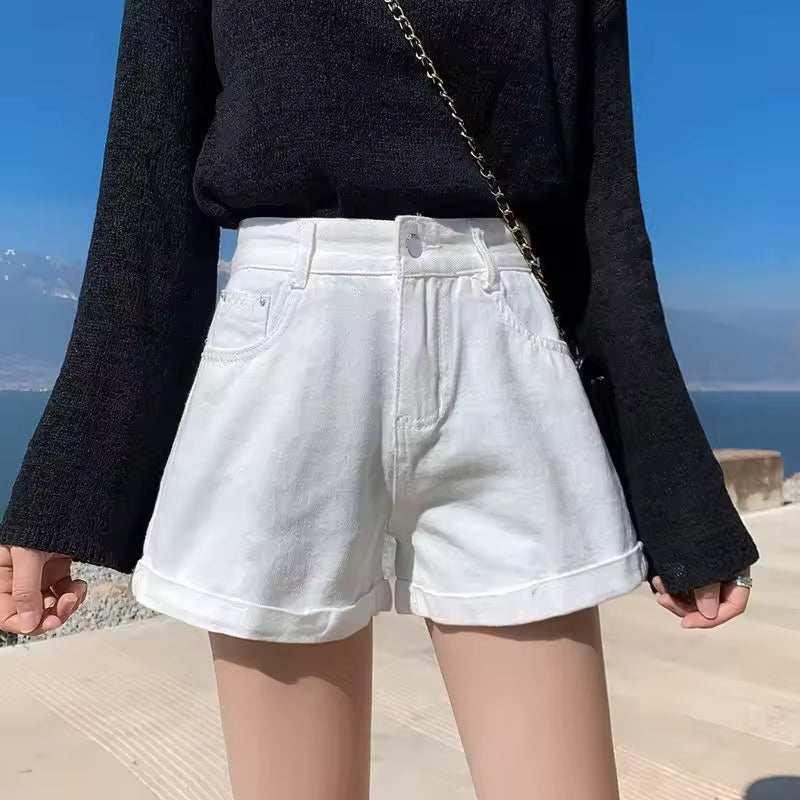 Denim High Waist Cotton Wide-leg Student Mini Jean Shorts Mssza