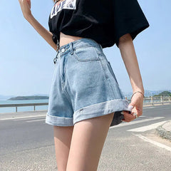 Denim High Waist Cotton Wide-leg Student Mini Jean Shorts Mssza