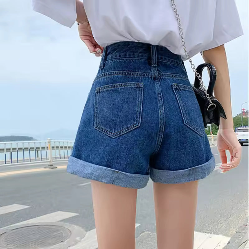 Denim High Waist Cotton Wide-leg Student Mini Jean Shorts Mssza