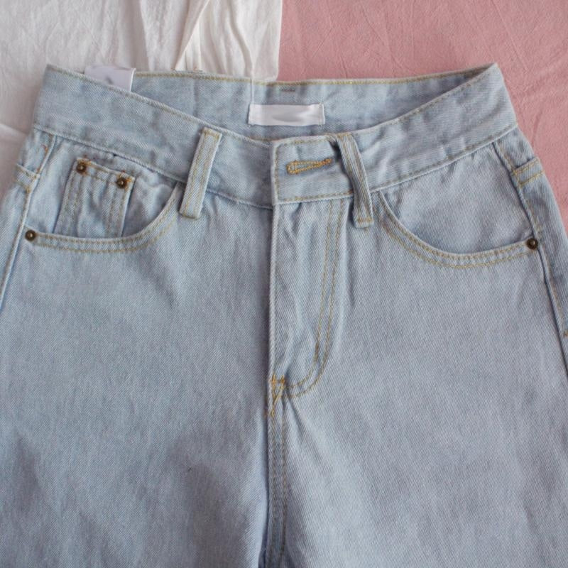 Denim High-Waisted Loose Love Heart Embroidery Ankle-Length Pants Mssza