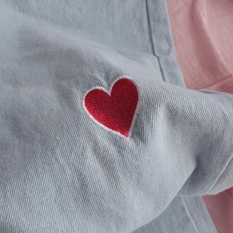 Denim High-Waisted Loose Love Heart Embroidery Ankle-Length Pants Mssza