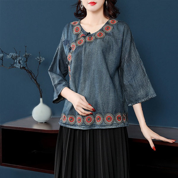 Denim Shirts Embroidery Blouses Tops Mssza