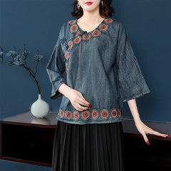 Denim Shirts Embroidery Blouses Tops Mssza