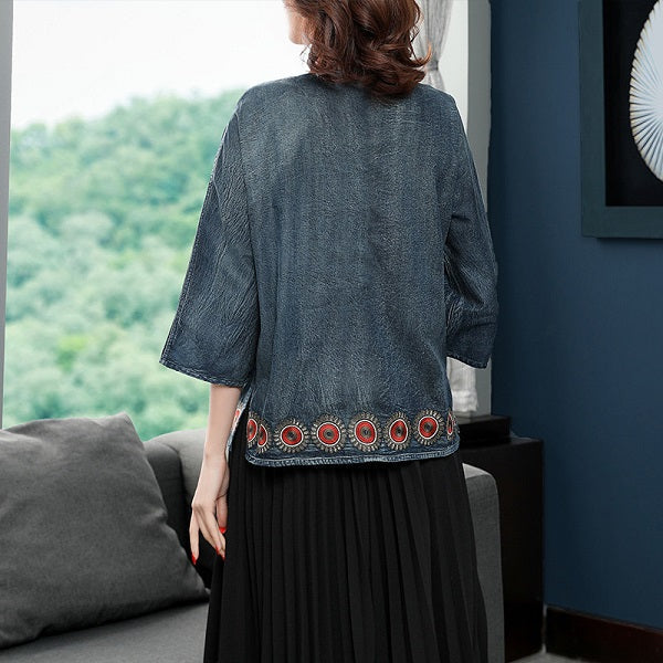 Denim Shirts Embroidery Blouses Tops Mssza
