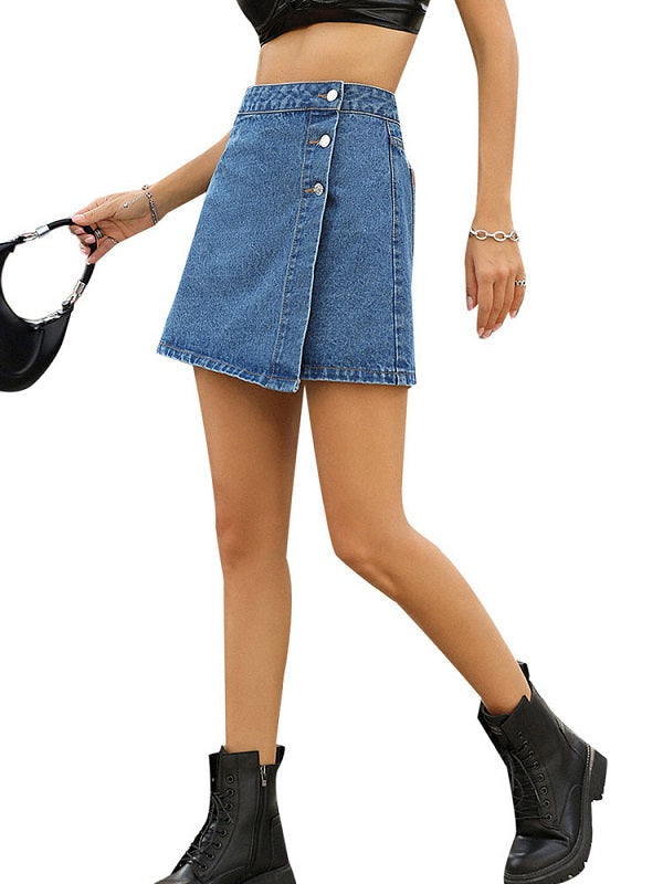 Denim Short Raised Waist Asymmetrical Skirt Mssza