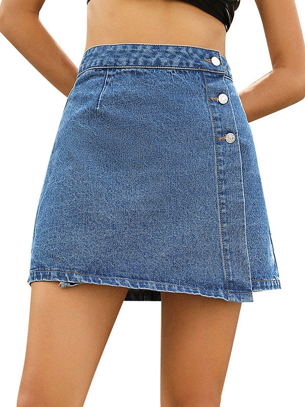 Denim Short Raised Waist Asymmetrical Skirt Mssza