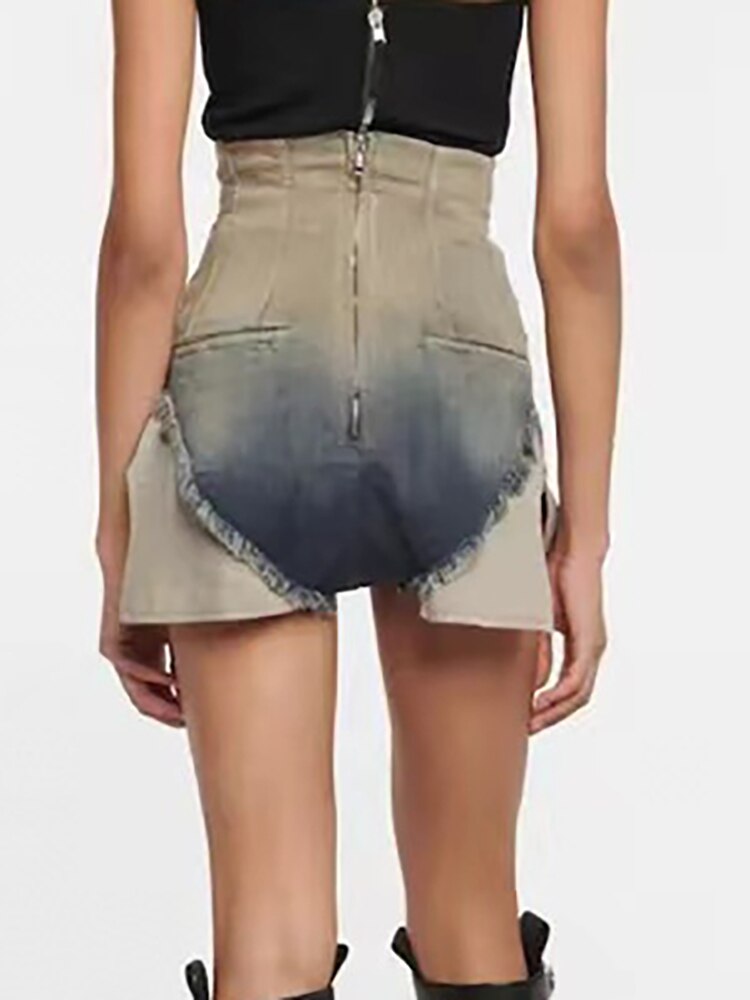 Denim Shorts Gradient Color Burr Edge Back Zipper Short Jeans Mssza