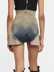 Denim Shorts Gradient Color Burr Edge Back Zipper Short Jeans Mssza