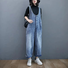 Denim Strap Pants Loose Wide leg Long Jeans Casual Student Denim Jumpsuit Mssza