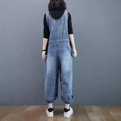 Denim Strap Pants Loose Wide leg Long Jeans Casual Student Denim Jumpsuit Mssza