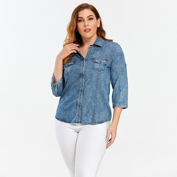 Denim Tops Shirt Slim Fit Casual Shirt Mssza