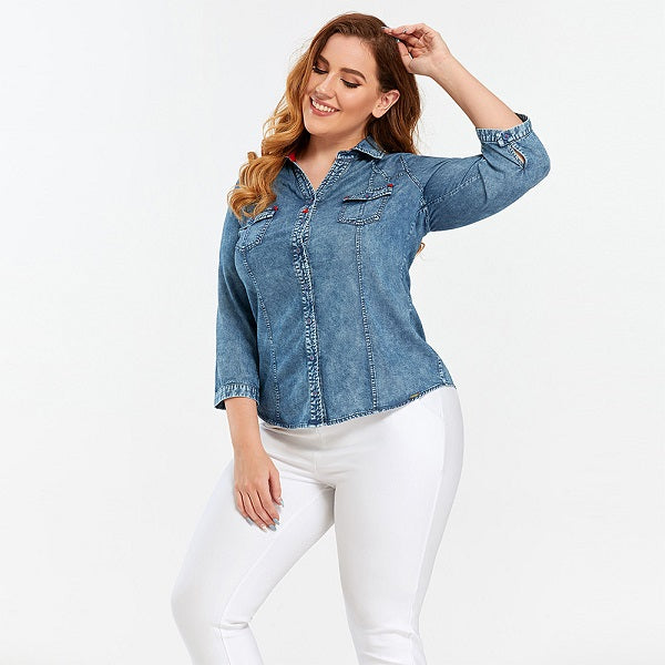 Denim Tops Slim Fit Shirt Casual Shirt Mssza
