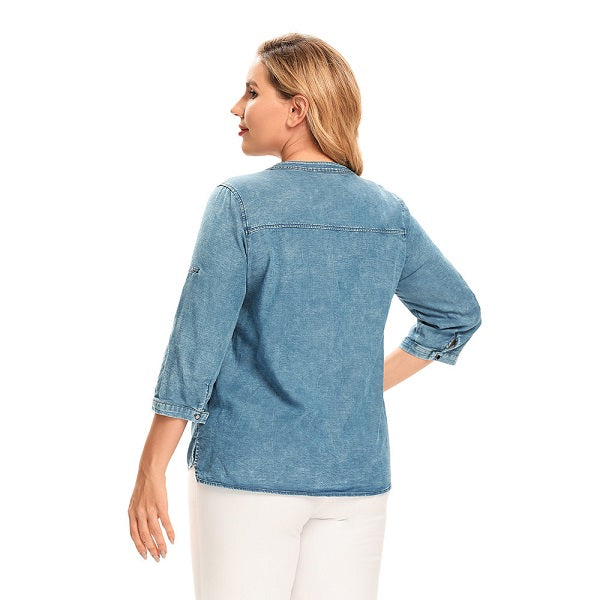 Denim Tops Shirt Slim Fit Shirt Casual Shirt Mssza