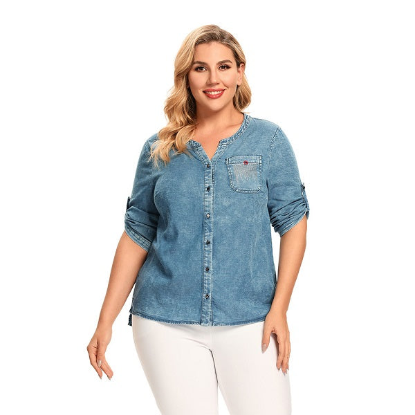 Denim Tops Shirt Slim Fit Shirt Casual Shirt Mssza