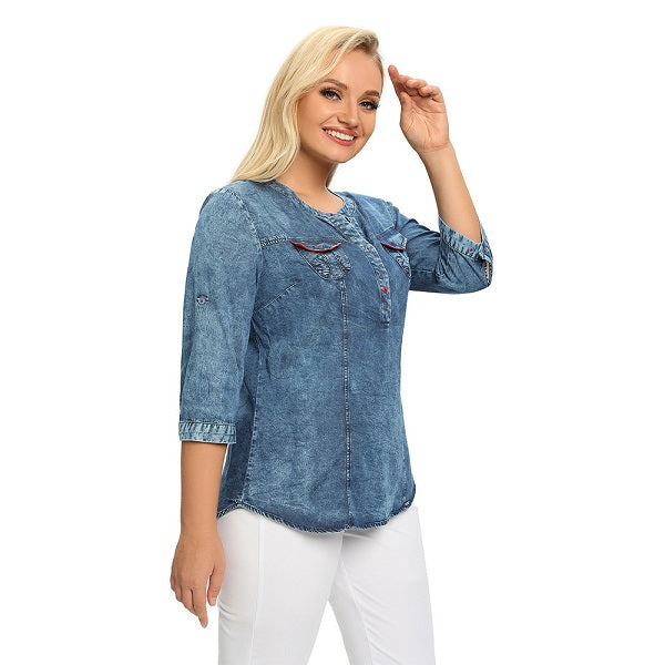Denim Tops Slim Fit Shirt Casual Denim Blouses Mssza