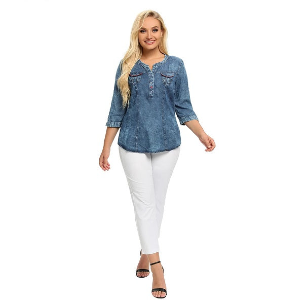 Denim Tops Slim Fit Shirt Casual Denim Blouses Mssza