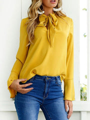 Designed Neckline Long Sleeves Casual Shirt Blouse Mssza