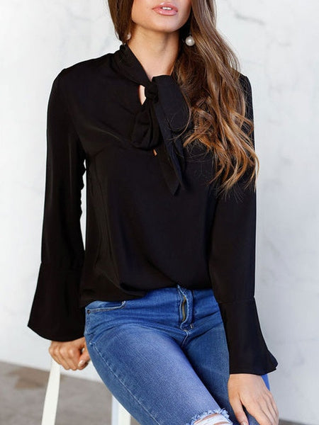 Designed Neckline Long Sleeves Casual Shirt Blouse Mssza