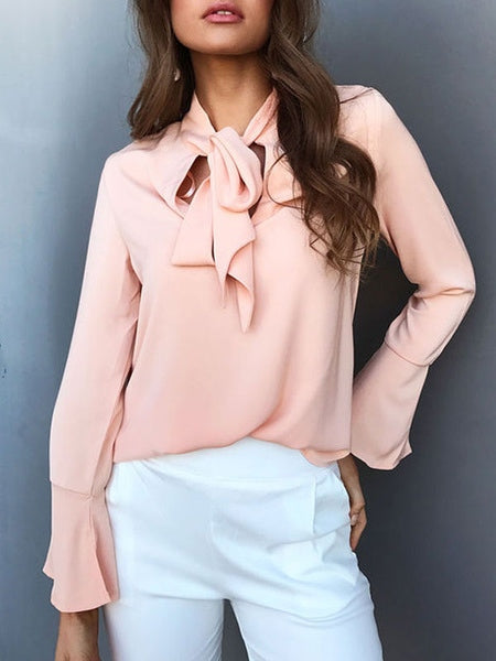 Designed Neckline Long Sleeves Casual Shirt Blouse Mssza