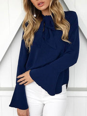 Designed Neckline Long Sleeves Casual Shirt Blouse Mssza