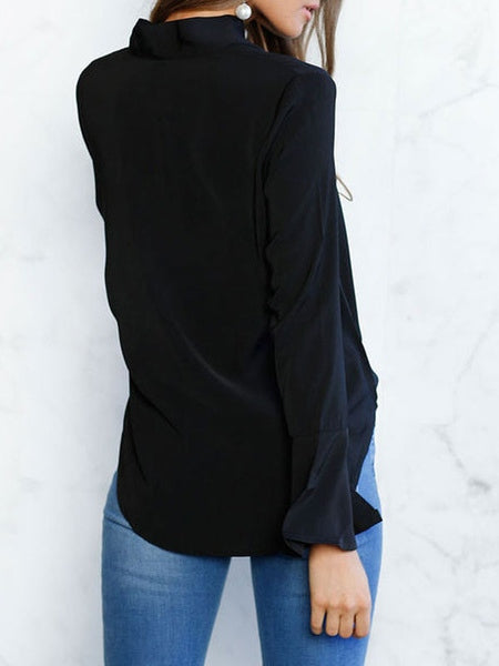 Designed Neckline Long Sleeves Casual Shirt Blouse Mssza