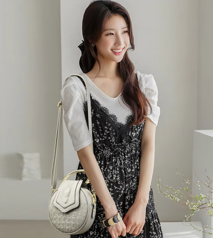 Designer Circle Crocodile Pattern Handbags Purses Small Shoulder Bag Mssza