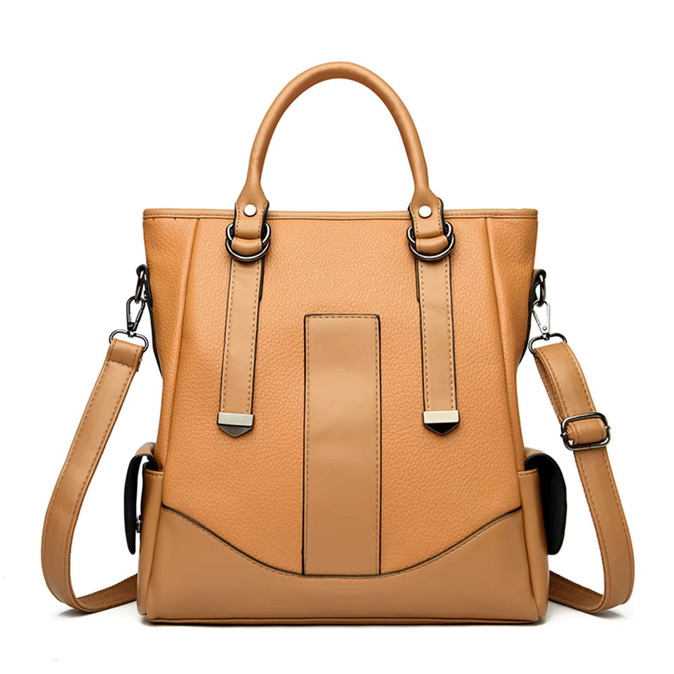 Designer Leather Patchwork Large Capacity Tote Shoulder Handbag Mssza