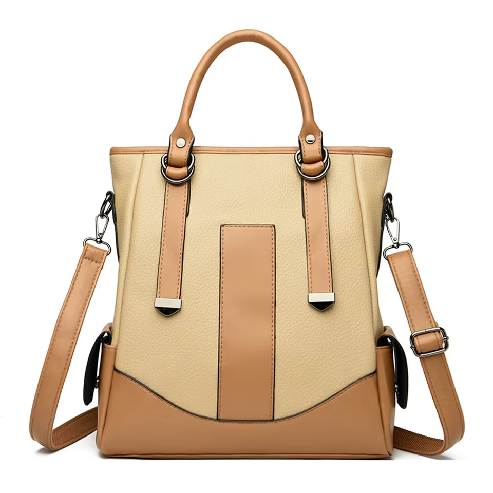 Designer Leather Patchwork Large Capacity Tote Shoulder Handbag Mssza