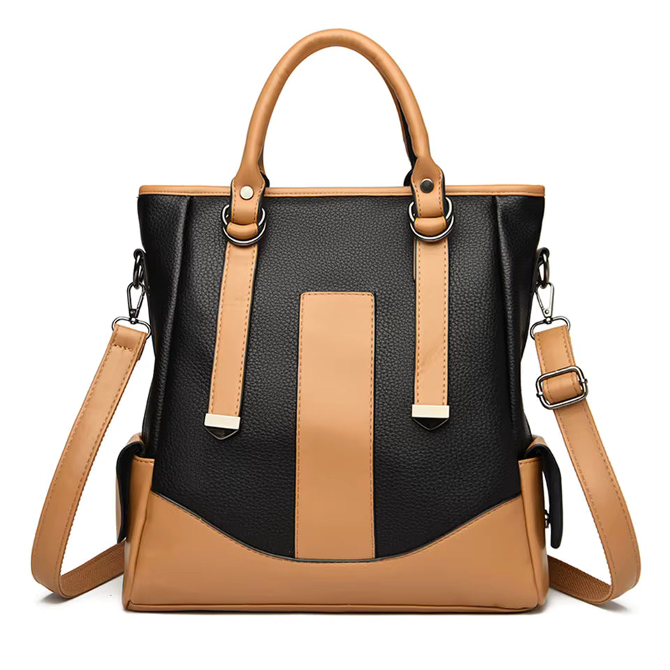 Designer Leather Patchwork Large Capacity Tote Shoulder Handbag Mssza