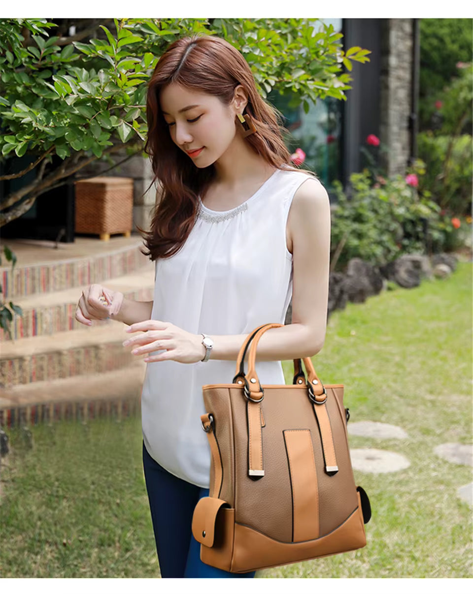 Designer Leather Patchwork Large Capacity Tote Shoulder Handbag Mssza