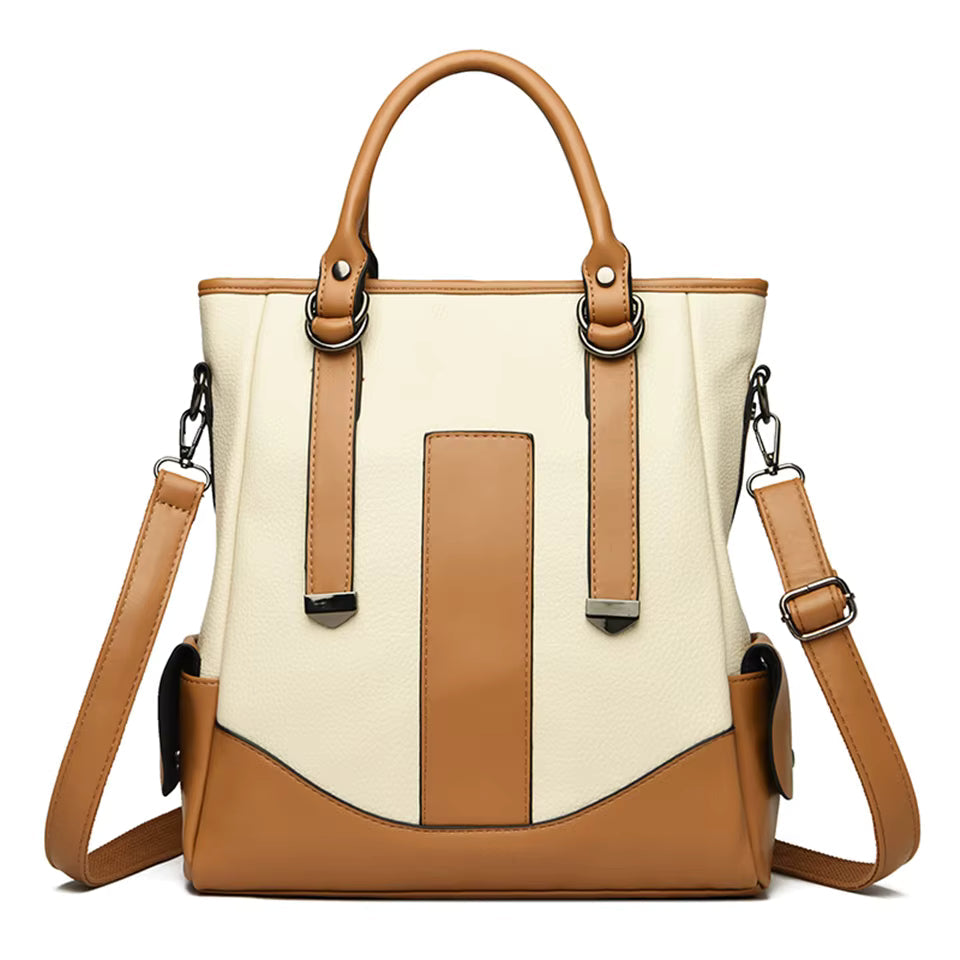 Designer Leather Patchwork Large Capacity Tote Shoulder Handbag Mssza