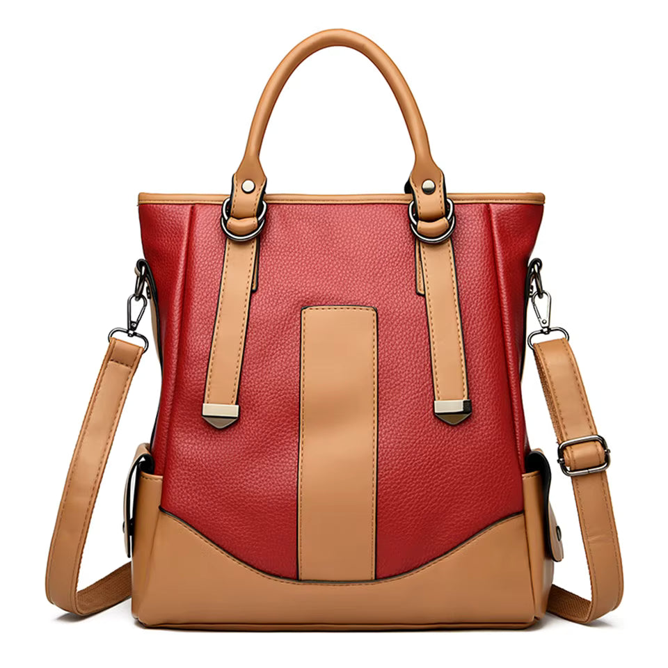 Designer Leather Patchwork Large Capacity Tote Shoulder Handbag Mssza