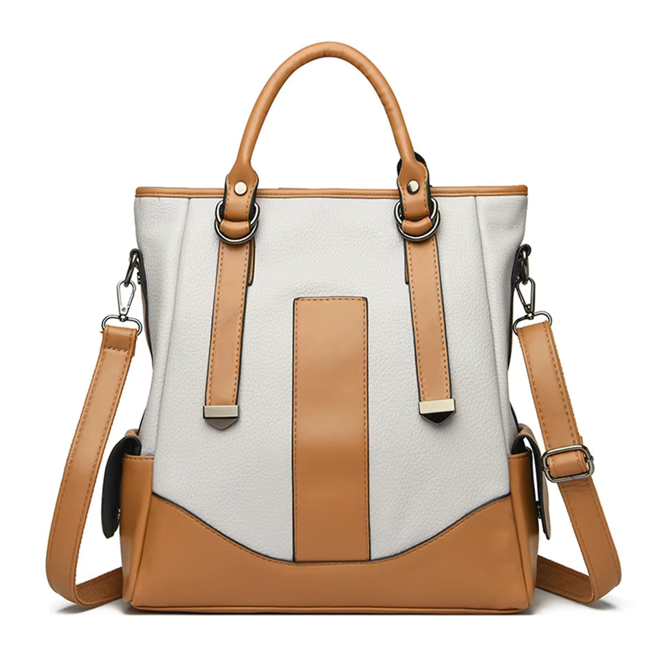 Designer Leather Patchwork Large Capacity Tote Shoulder Handbag Mssza