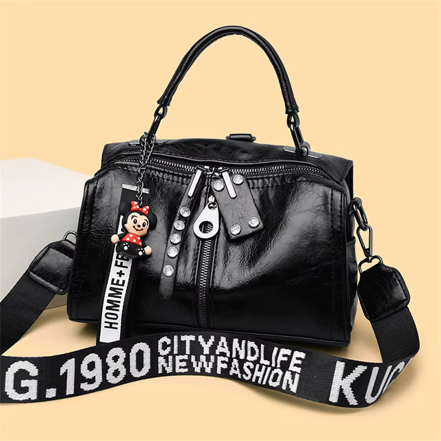 Designer Rivet Multifunction High Quality Leather Shoulder Messenger Tote Bags Mssza