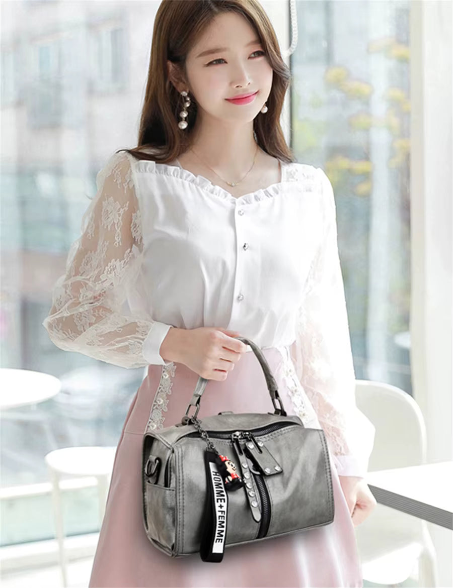 Designer Rivet Multifunction High Quality Leather Shoulder Messenger Tote Bags Mssza