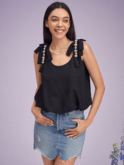 Diamond Chain Bowknot Strap U-neck Tank Top Mssza